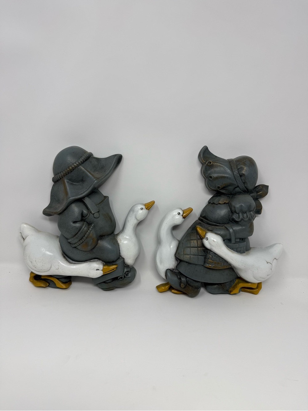 Grey Goose Couple Figurine Set with White Geese - Home Accents